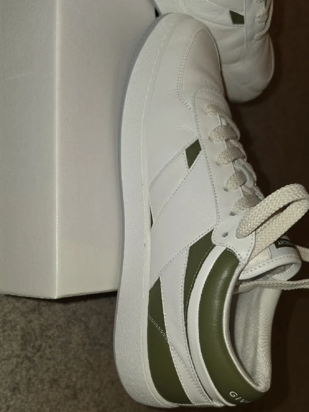 Brand New Givenchy Low-Top Leather Sneakers in White with Khaki Accents